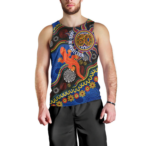 Personalized 60th Birthday Aboriginal Art Men Tank Top Indigenous Dot Painting Vintage Sun Lizard