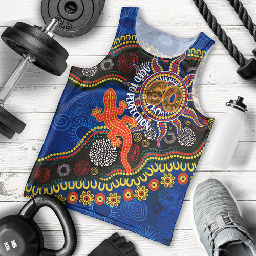 Personalized 60th Birthday Aboriginal Art Men Tank Top Indigenous Dot Painting Vintage Sun Lizard