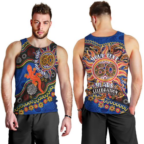 Personalized 60th Birthday Aboriginal Art Men Tank Top Indigenous Dot Painting Vintage Sun Lizard