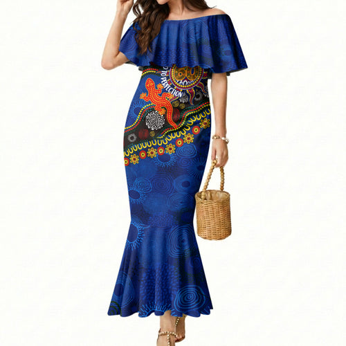 Personalized 60th Birthday Aboriginal Art Mermaid Dress Indigenous Dot Painting Vintage Sun Lizard