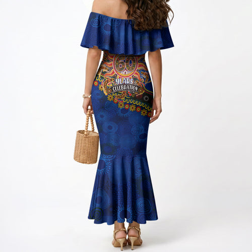 Personalized 60th Birthday Aboriginal Art Mermaid Dress Indigenous Dot Painting Vintage Sun Lizard