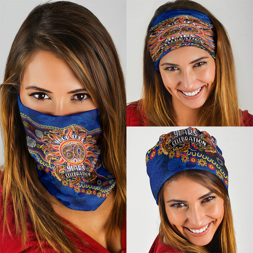 Personalized 60th Birthday Aboriginal Art Neck Gaiter Indigenous Dot Painting Vintage Sun Lizard