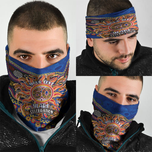 Personalized 60th Birthday Aboriginal Art Neck Gaiter Indigenous Dot Painting Vintage Sun Lizard