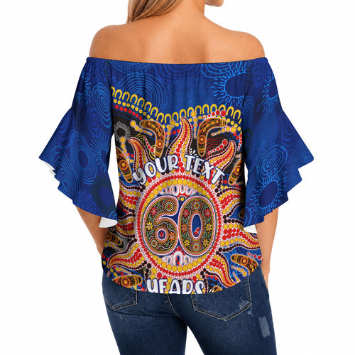 Personalized 60th Birthday Aboriginal Art Off Shoulder Wrap Waist Top Indigenous Dot Painting Vintage Sun Lizard