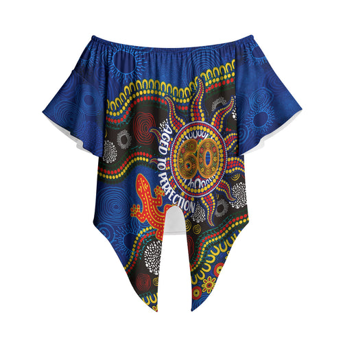 Personalized 60th Birthday Aboriginal Art Off Shoulder Wrap Waist Top Indigenous Dot Painting Vintage Sun Lizard