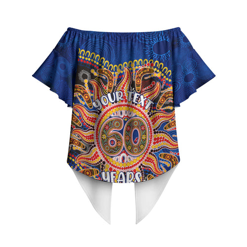 Personalized 60th Birthday Aboriginal Art Off Shoulder Wrap Waist Top Indigenous Dot Painting Vintage Sun Lizard