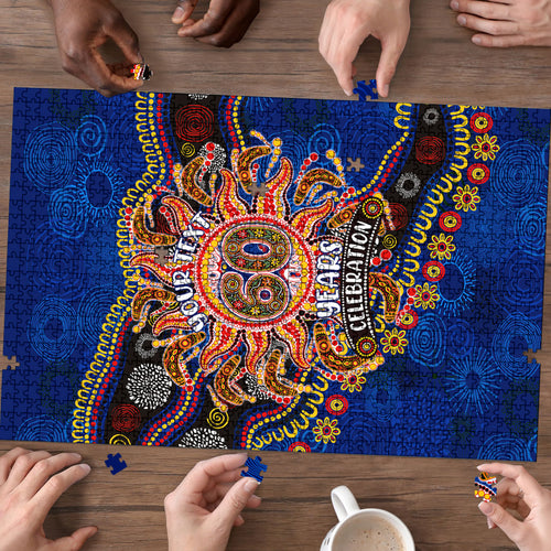 Personalized 60th Birthday Aboriginal Art Puzzle Indigenous Dot Painting Vintage Sun Lizard