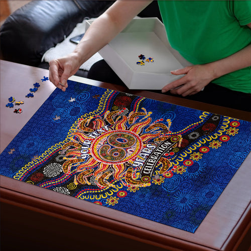 Personalized 60th Birthday Aboriginal Art Puzzle Indigenous Dot Painting Vintage Sun Lizard