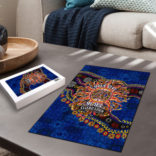 Personalized 60th Birthday Aboriginal Art Puzzle Indigenous Dot Painting Vintage Sun Lizard