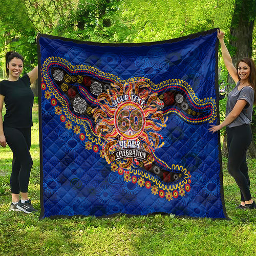Personalized 60th Birthday Aboriginal Art Quilt Indigenous Dot Painting Vintage Sun Lizard