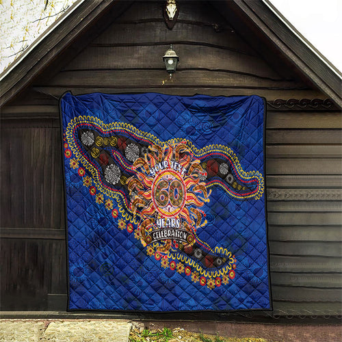 Personalized 60th Birthday Aboriginal Art Quilt Indigenous Dot Painting Vintage Sun Lizard