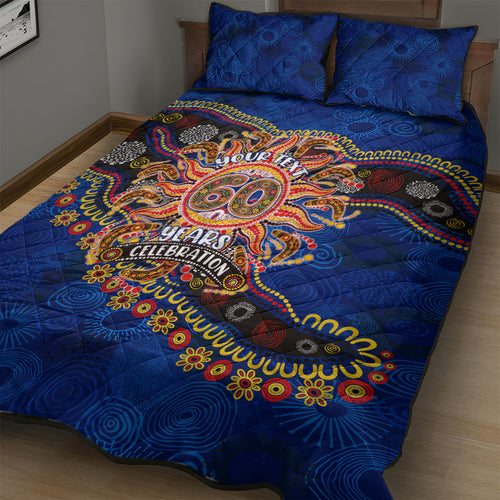 Personalized 60th Birthday Aboriginal Art Quilt Bed Set Indigenous Dot Painting Vintage Sun Lizard
