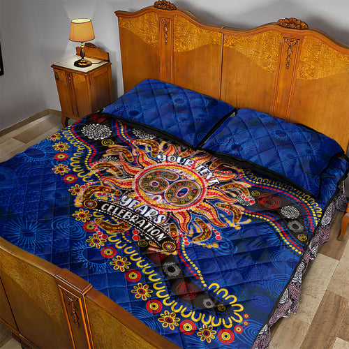Personalized 60th Birthday Aboriginal Art Quilt Bed Set Indigenous Dot Painting Vintage Sun Lizard