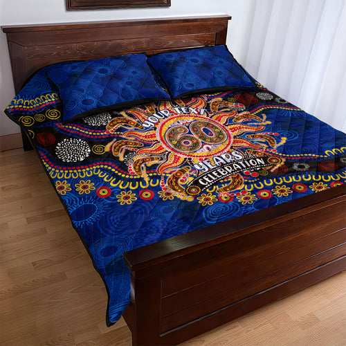 Personalized 60th Birthday Aboriginal Art Quilt Bed Set Indigenous Dot Painting Vintage Sun Lizard