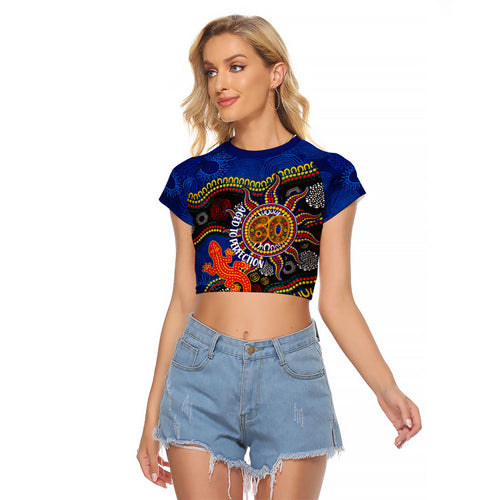 Personalized 60th Birthday Aboriginal Art Raglan Cropped T Shirt Indigenous Dot Painting Vintage Sun Lizard