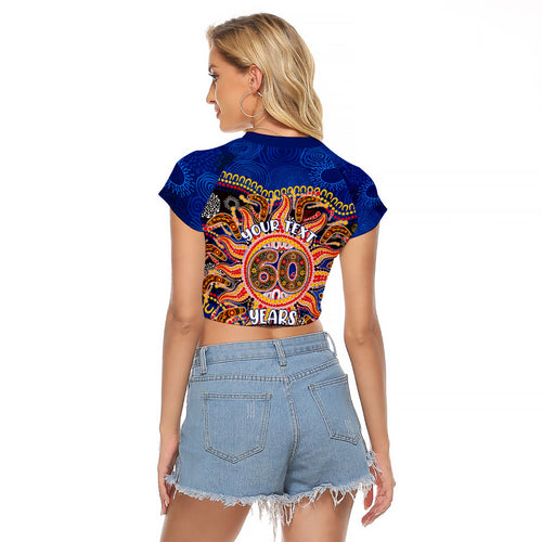 Personalized 60th Birthday Aboriginal Art Raglan Cropped T Shirt Indigenous Dot Painting Vintage Sun Lizard