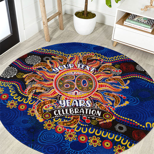 Personalized 60th Birthday Aboriginal Art Round Carpet Indigenous Dot Painting Vintage Sun Lizard