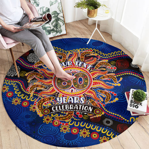 Personalized 60th Birthday Aboriginal Art Round Carpet Indigenous Dot Painting Vintage Sun Lizard
