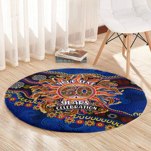 Personalized 60th Birthday Aboriginal Art Round Carpet Indigenous Dot Painting Vintage Sun Lizard
