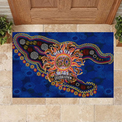 Personalized 60th Birthday Aboriginal Art Rubber Doormat Indigenous Dot Painting Vintage Sun Lizard
