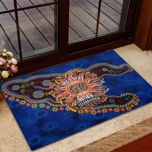 Personalized 60th Birthday Aboriginal Art Rubber Doormat Indigenous Dot Painting Vintage Sun Lizard