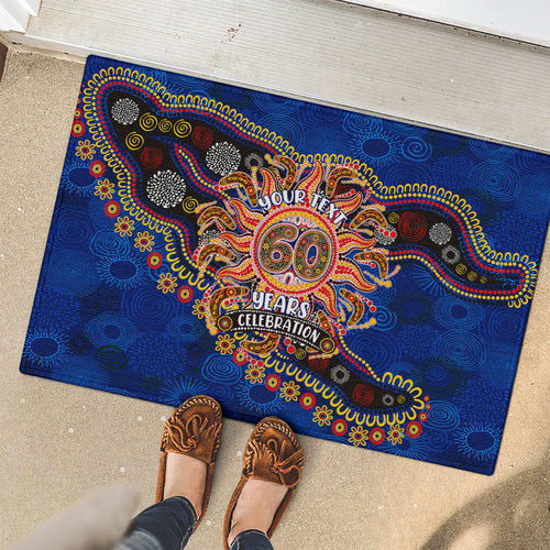 Personalized 60th Birthday Aboriginal Art Rubber Doormat Indigenous Dot Painting Vintage Sun Lizard