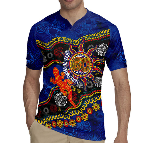 Personalized 60th Birthday Aboriginal Art Rugby Jersey Indigenous Dot Painting Vintage Sun Lizard