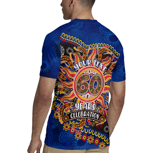 Personalized 60th Birthday Aboriginal Art Rugby Jersey Indigenous Dot Painting Vintage Sun Lizard