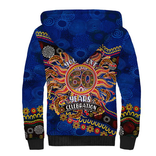 Personalized 60th Birthday Aboriginal Art Sherpa Hoodie Indigenous Dot Painting Vintage Sun Lizard