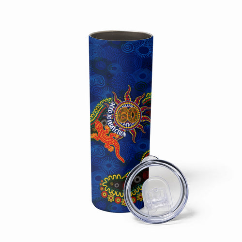 Personalized 60th Birthday Aboriginal Art Skinny Tumbler Indigenous Dot Painting Vintage Sun Lizard
