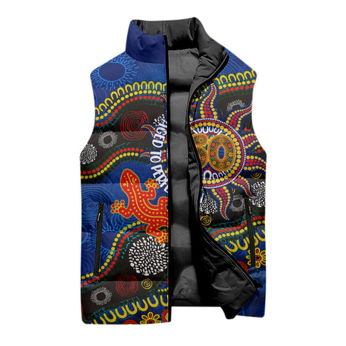 Personalized 60th Birthday Aboriginal Art Sleeveless Puffer Jacket Indigenous Dot Painting Vintage Sun Lizard