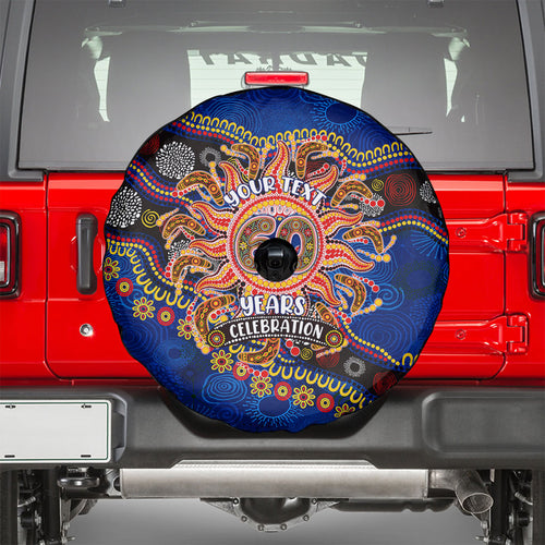Personalized 60th Birthday Aboriginal Art Spare Tire Cover Indigenous Dot Painting Vintage Sun Lizard