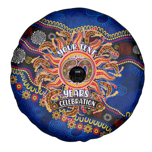 Personalized 60th Birthday Aboriginal Art Spare Tire Cover Indigenous Dot Painting Vintage Sun Lizard