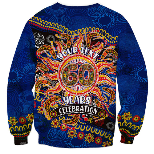 Personalized 60th Birthday Aboriginal Art Sweatshirt Indigenous Dot Painting Vintage Sun Lizard