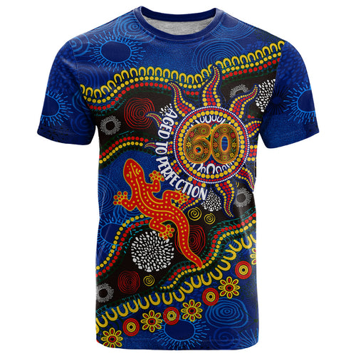 Personalized 60th Birthday Aboriginal Art T Shirt Indigenous Dot Painting Vintage Sun Lizard