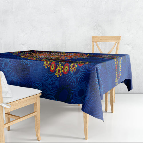 Personalized 60th Birthday Aboriginal Art Tablecloth Indigenous Dot Painting Vintage Sun Lizard
