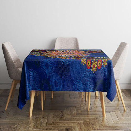 Personalized 60th Birthday Aboriginal Art Tablecloth Indigenous Dot Painting Vintage Sun Lizard