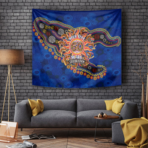 Personalized 60th Birthday Aboriginal Art Tapestry Indigenous Dot Painting Vintage Sun Lizard