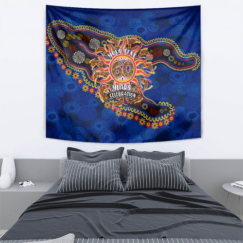 Personalized 60th Birthday Aboriginal Art Tapestry Indigenous Dot Painting Vintage Sun Lizard