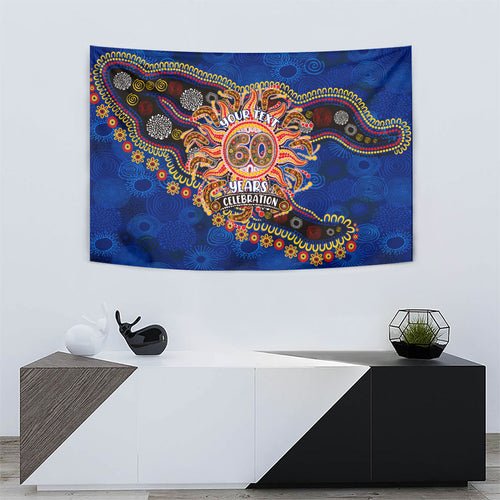 Personalized 60th Birthday Aboriginal Art Tapestry Indigenous Dot Painting Vintage Sun Lizard