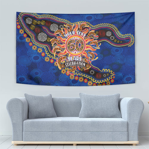 Personalized 60th Birthday Aboriginal Art Tapestry Indigenous Dot Painting Vintage Sun Lizard