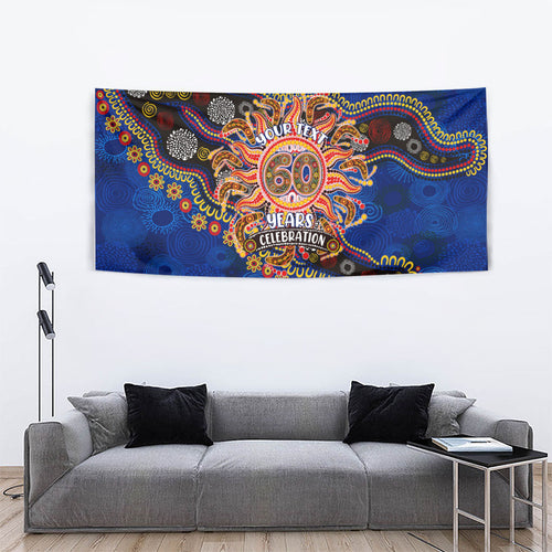 Personalized 60th Birthday Aboriginal Art Tapestry Indigenous Dot Painting Vintage Sun Lizard