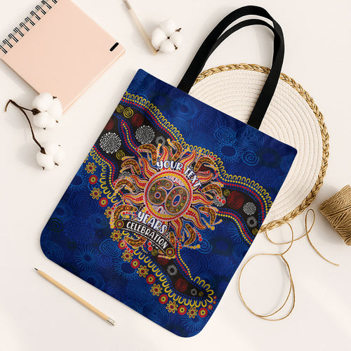 Personalized 60th Birthday Aboriginal Art Tote Bag Indigenous Dot Painting Vintage Sun Lizard