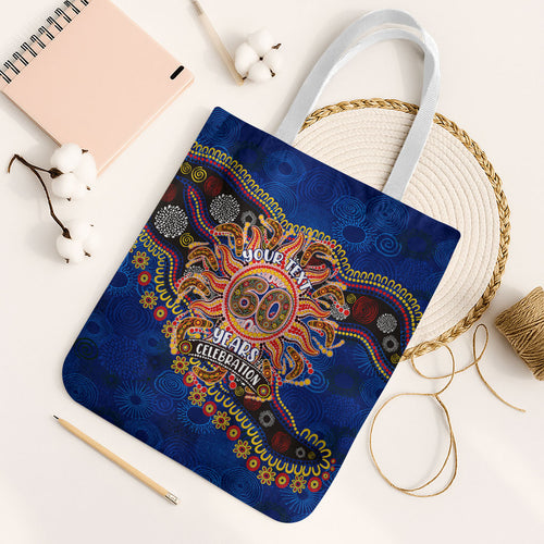 Personalized 60th Birthday Aboriginal Art Tote Bag Indigenous Dot Painting Vintage Sun Lizard