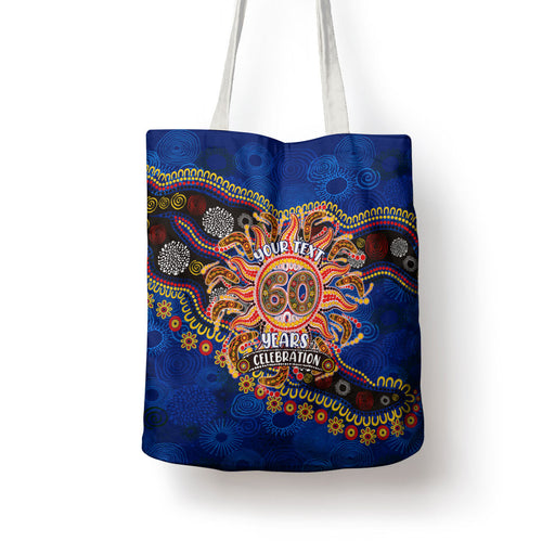 Personalized 60th Birthday Aboriginal Art Tote Bag Indigenous Dot Painting Vintage Sun Lizard