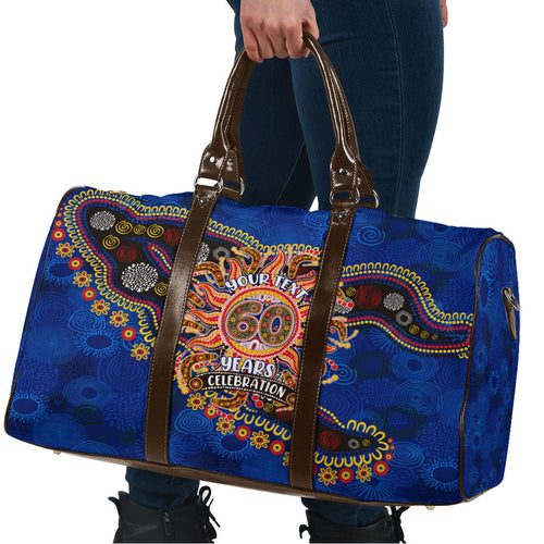 Personalized 60th Birthday Aboriginal Art Travel Bag Indigenous Dot Painting Vintage Sun Lizard