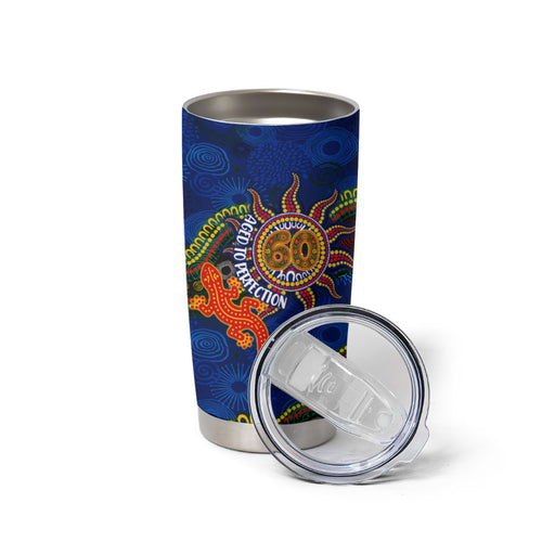 Personalized 60th Birthday Aboriginal Art Tumbler Cup Indigenous Dot Painting Vintage Sun Lizard