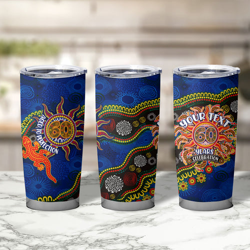 Personalized 60th Birthday Aboriginal Art Tumbler Cup Indigenous Dot Painting Vintage Sun Lizard