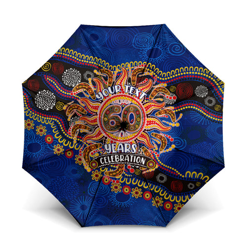 Personalized 60th Birthday Aboriginal Art Umbrella Indigenous Dot Painting Vintage Sun Lizard