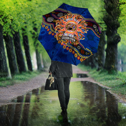 Personalized 60th Birthday Aboriginal Art Umbrella Indigenous Dot Painting Vintage Sun Lizard